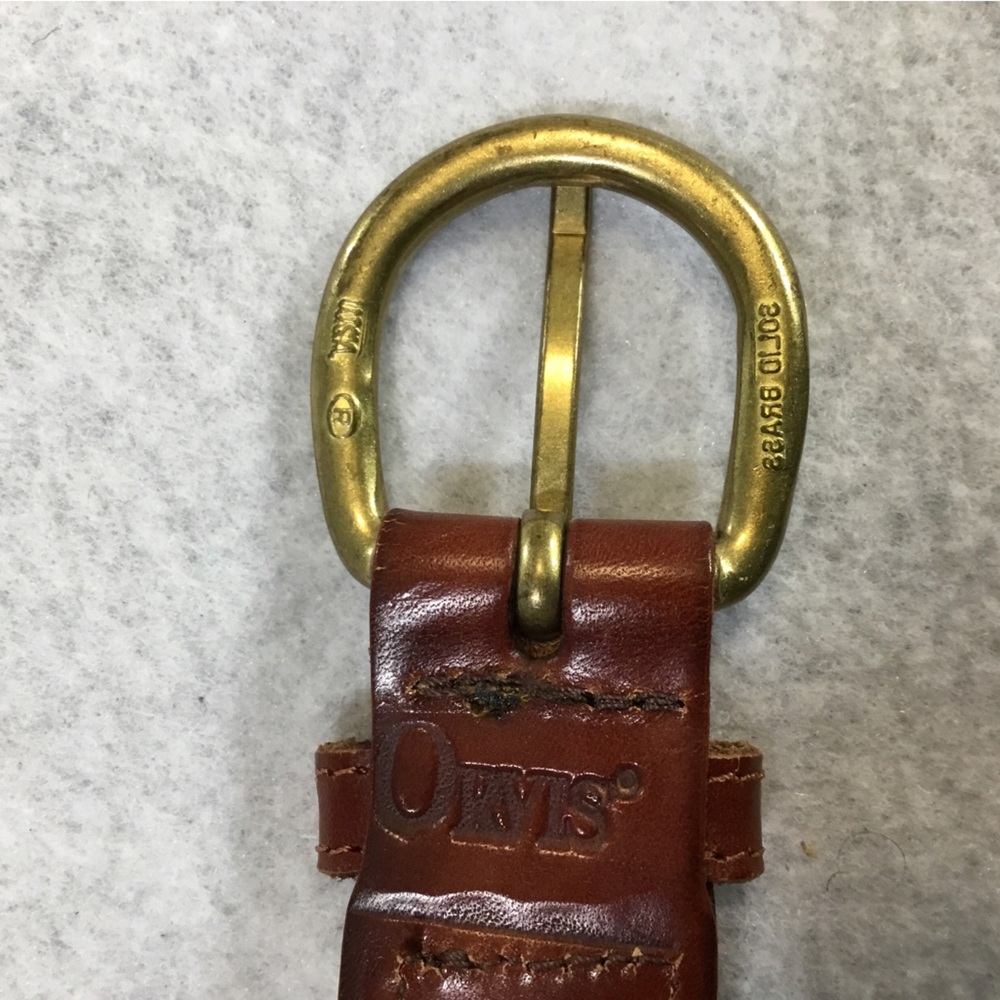 Orvis Vintage Brown Leather Belt with Brass Round Buckle 48 inches